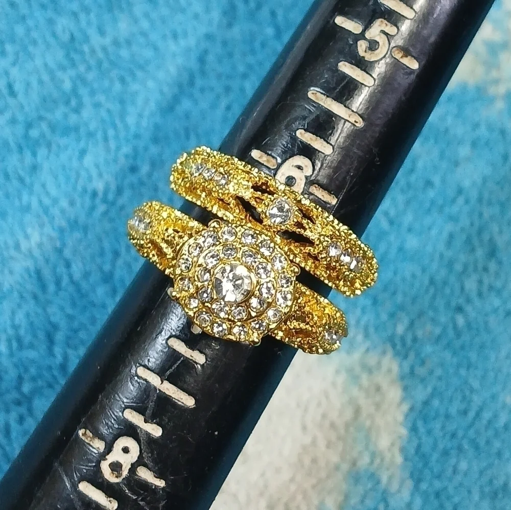 Goldtone cubic zirconia wedding engagement set new size 6.5